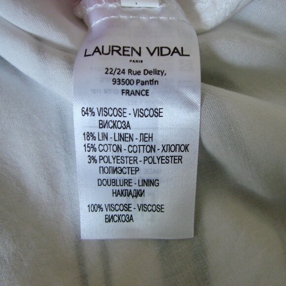 Linen Blend Dress Spaghetti Strap Lauren Vidal White Black Tan Stripe Small - Picture 12 of 12